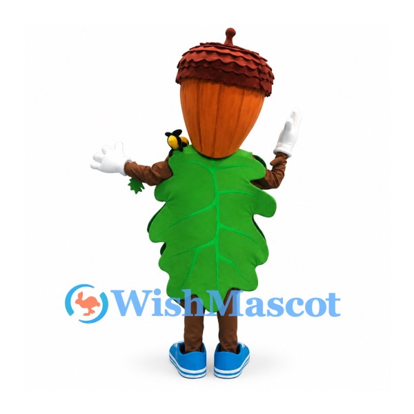 Acorn Mascot Costume with Green Leaf Tunic and Brown Cap