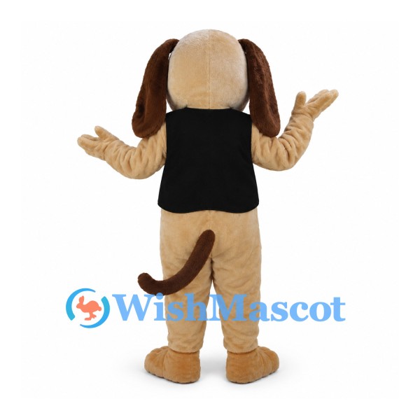 Dog Mascot Costume in Tan with Black Vest and Floppy Ears