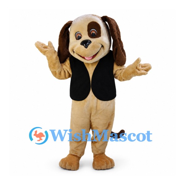 Dog Mascot Costume in Tan with Black Vest and Floppy Ears