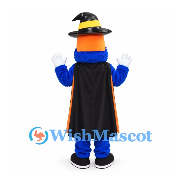 Monster Mascot Costume in Blue with Witch Hat and Black Cape