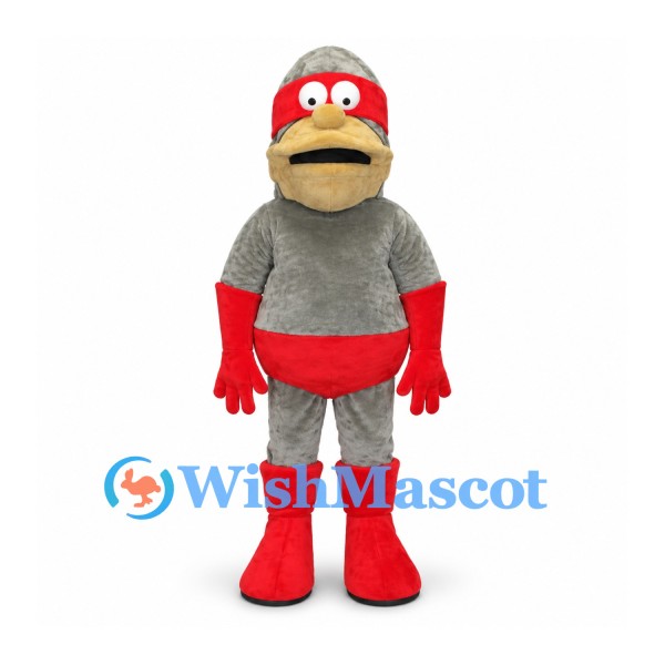 Sock Monkey Mascot Costume in Gray with Red Hands and Boots