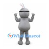 Alien Mascot Costume in Gray with Pink Nose and Rainbow Antennae