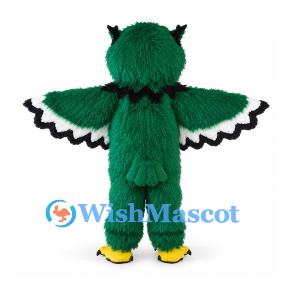 Owl Mascot Costume in Green with White Belly and Wide Wings