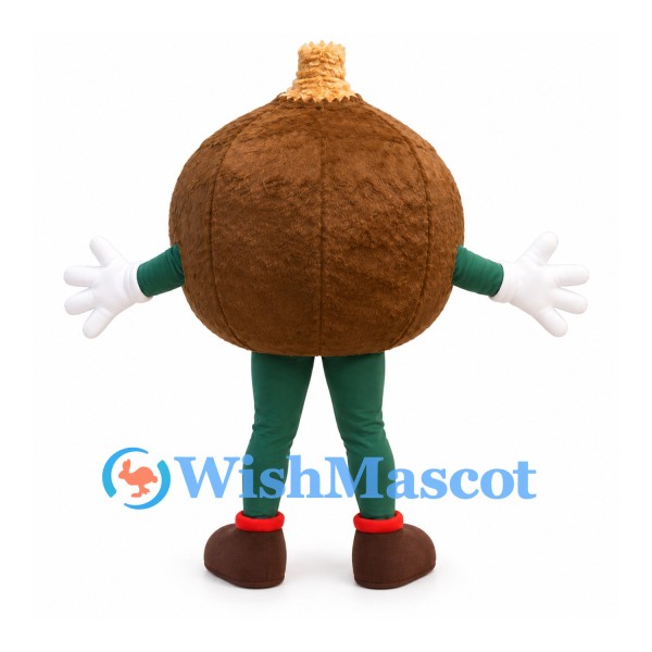 Coconut Mascot Costume with Brown Round Body and Green Legs