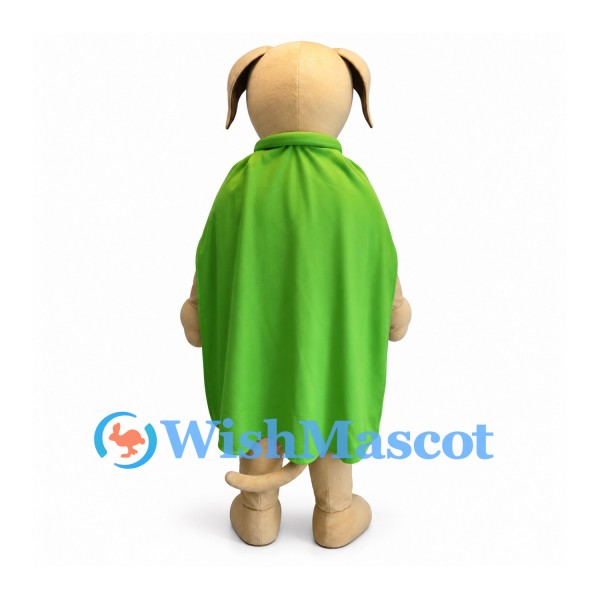 Dog Mascot Costume in Tan with Long Green Cape