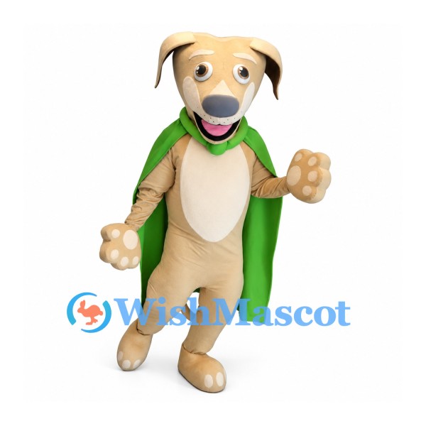 Dog Mascot Costume in Tan with Long Green Cape