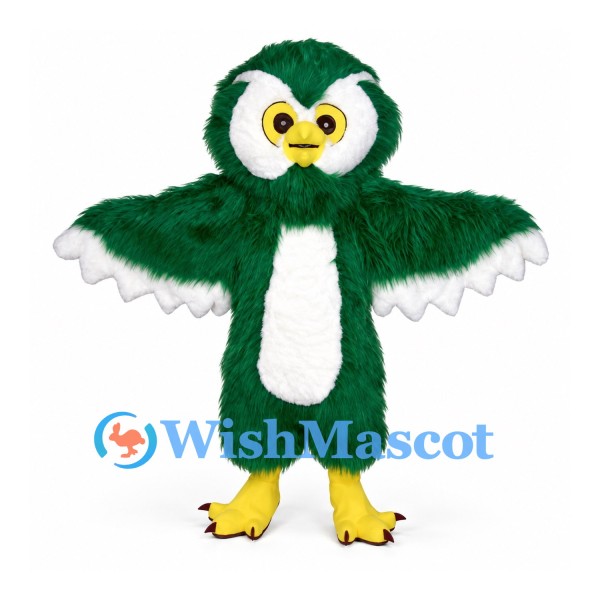 Owl Mascot Costume in Green with White Eye Rings and Belly