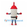 Clock Tower Mascot Costume with Gray Brick Body and Red Roof