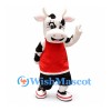 Cow Mascot Costume with Red Sports Shirt and Black Shorts