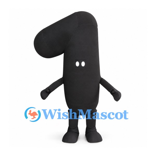 Number One Mascot Costume in Black with Small White Eyes