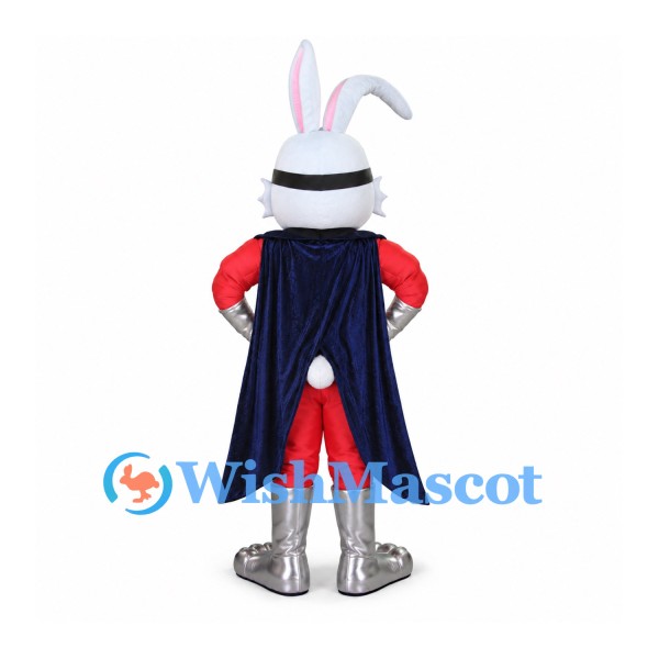 Rabbit Mascot Costume with Red Superhero Suit and Blue Cape