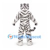 Tiger Mascot Costume in White with Black Stripes and Muscular Body