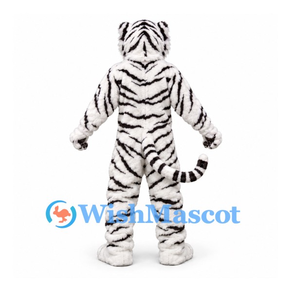 Tiger Mascot Costume in White with Black Stripes and Muscular Body