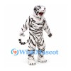 Tiger Mascot Costume in White with Black Stripes and Muscular Body