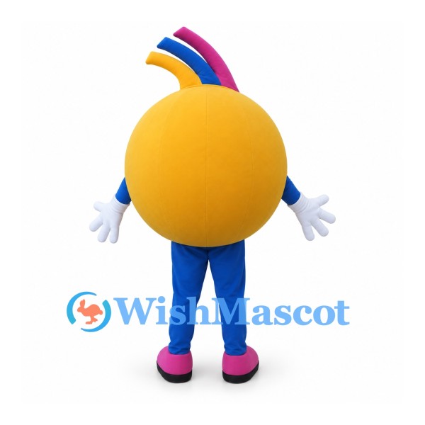 Smiley Face Mascot Costume with Yellow Round Body and Rainbow Hair