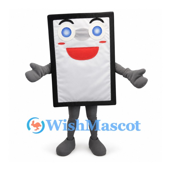 Tablet Mascot Costume with Black Frame and White Smiling Screen