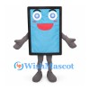 Tablet Mascot Costume with Black Frame and Blue Smiling Screen