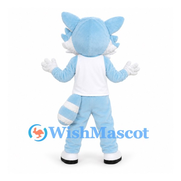 Raccoon Mascot Costume in Pale Blue with White Shirt