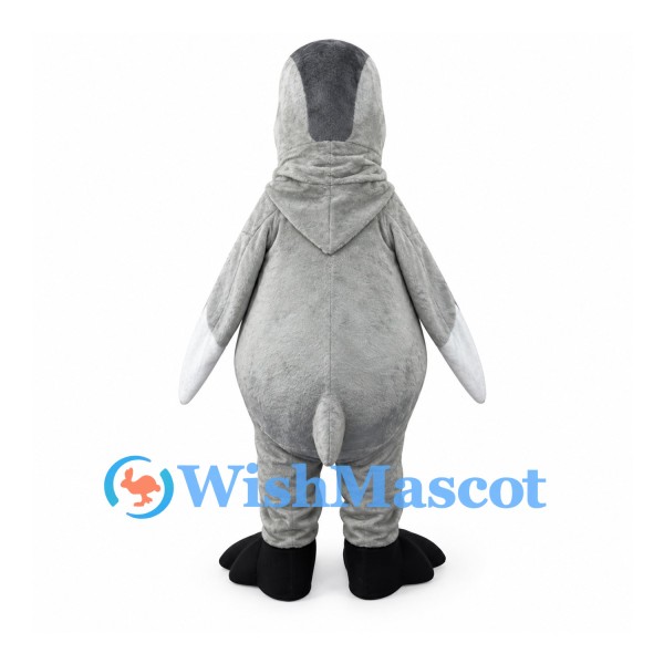 Penguin Mascot Costume in Gray with Black Feet and White Face