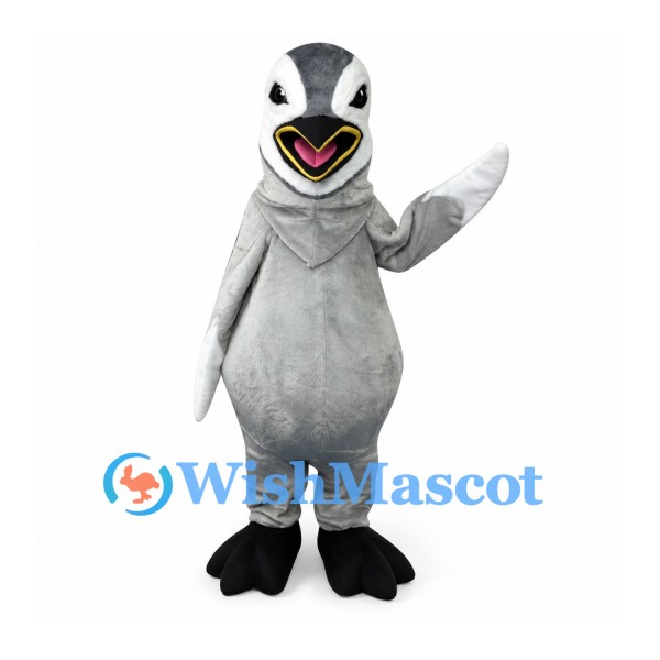 Penguin Mascot Costume in Gray with Black Feet and White Face