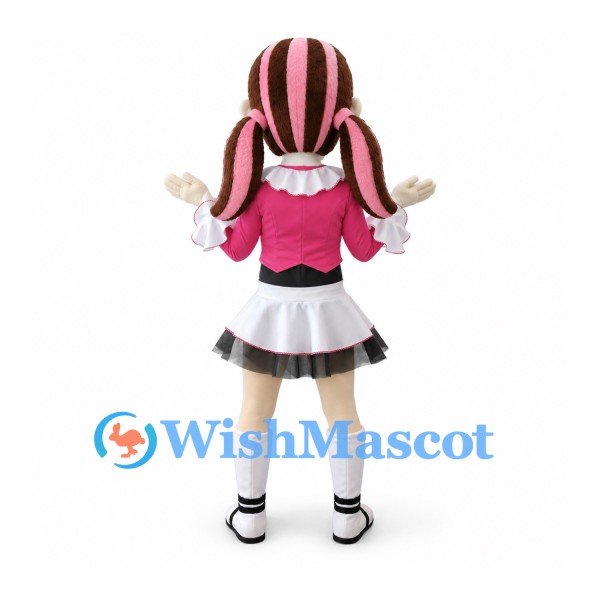 Vampire Girl Mascot Costume with Pink Jacket and Black White Skirt