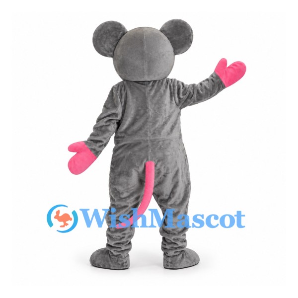 Mouse Mascot Costume in Gray with Pink Tail and Gloves