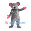 Mouse Mascot Costume in Gray with Pink Tail and Gloves