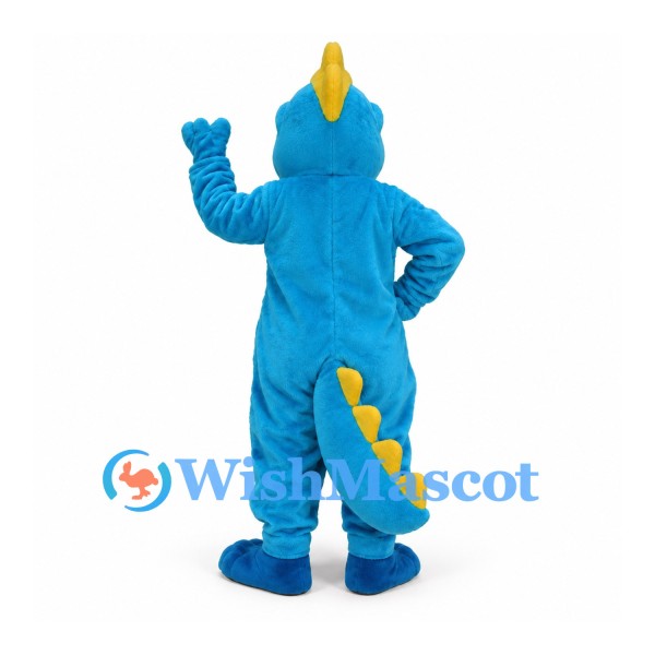Dinosaur Mascot Costume in Blue with Pink Belly and Yellow Spikes