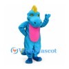 Dinosaur Mascot Costume in Blue with Pink Belly and Yellow Spikes