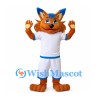 Fox Mascot Costume with White Sports Uniform and Blue Trim