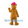 Bear Mascot Costume in Tan with Cream Belly and Pink Cap