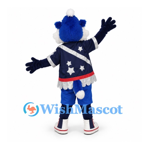 Dog Mascot Costume in Blue and White with Star Sports Jersey