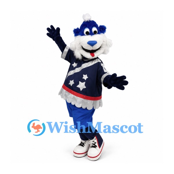 Dog Mascot Costume in Blue and White with Star Sports Jersey