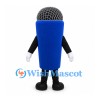 Microphone Mascot Costume with Blue Handle and Black Mesh Head
