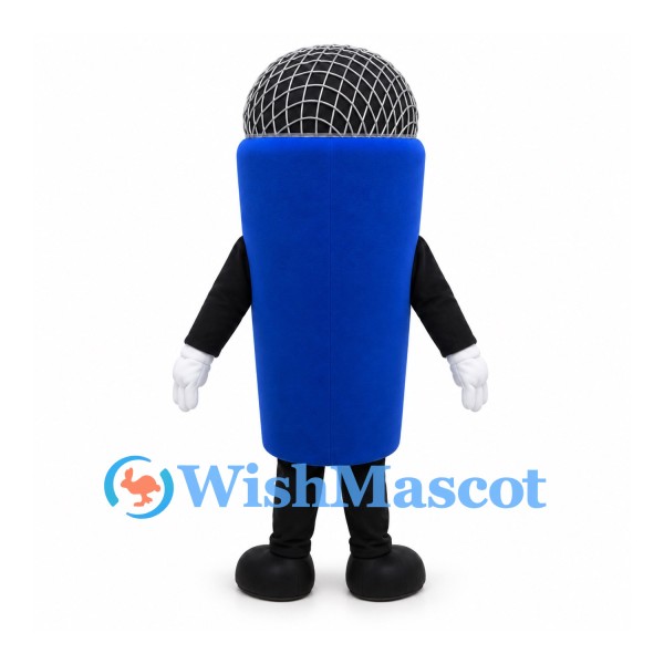 Microphone Mascot Costume with Blue Handle and Black Mesh Head