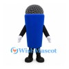 Microphone Mascot Costume with Blue Handle and Black Mesh Head