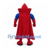 Superhero Mascot Costume with Red Hood and Cape and Blue Shirt
