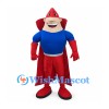 Superhero Mascot Costume with Red Hood and Cape and Blue Shirt