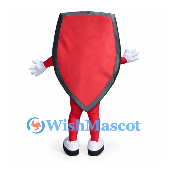 Shield Mascot Costume in Red with Black Border and Smiling Face