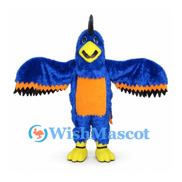 Bird Mascot Costume in Blue with Orange Belly and Wide Wings