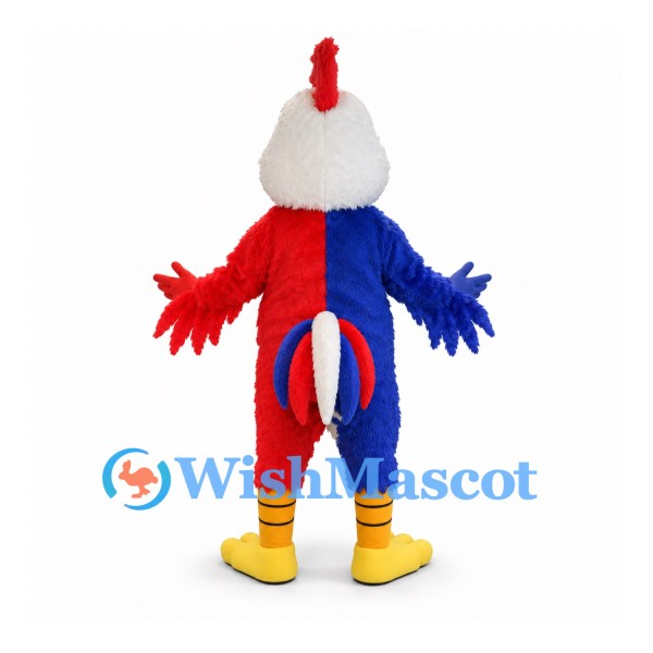 Rooster Mascot Costume with Red and Blue Body and White Head