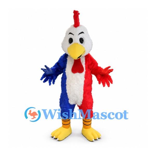 Rooster Mascot Costume with Red and Blue Body and White Head