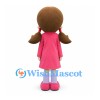 Girl Mascot Costume with Brown Pigtails and Pink Coat