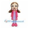 Girl Mascot Costume with Brown Pigtails and Pink Coat