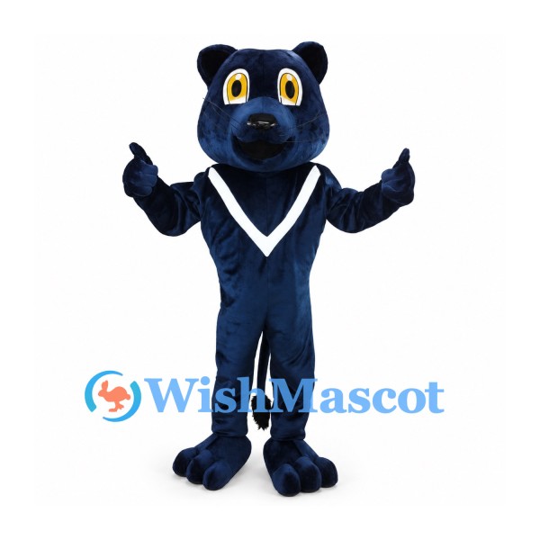 Panther Mascot Costume in Navy Blue with White V Neck Trim