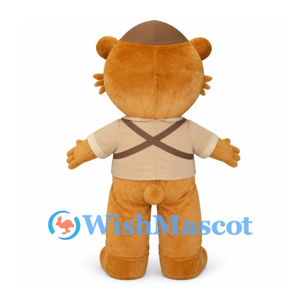 Bear Mascot Costume with Brown Adventure Hat and Vest