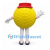 Golf Ball Mascot Costume in Yellow with Red Hat and White Legs