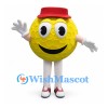 Golf Ball Mascot Costume in Yellow with Red Hat and White Legs