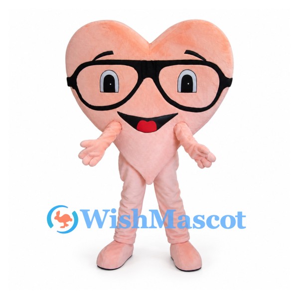 Heart Mascot Costume in Pink with Large Black Glasses