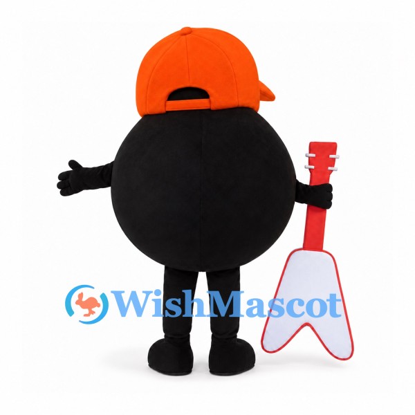 Music Note Character Mascot Costume in Black with Orange Cap
